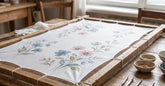 Soie peinte à la main au yuzen avec motifs floraux colorés sur un établi