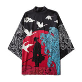 Haori | silhouette et grues Noir et rouge