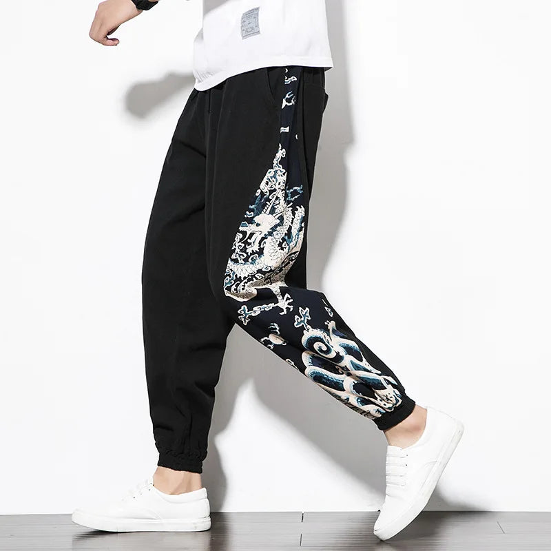 pantalon japonais motif dragon