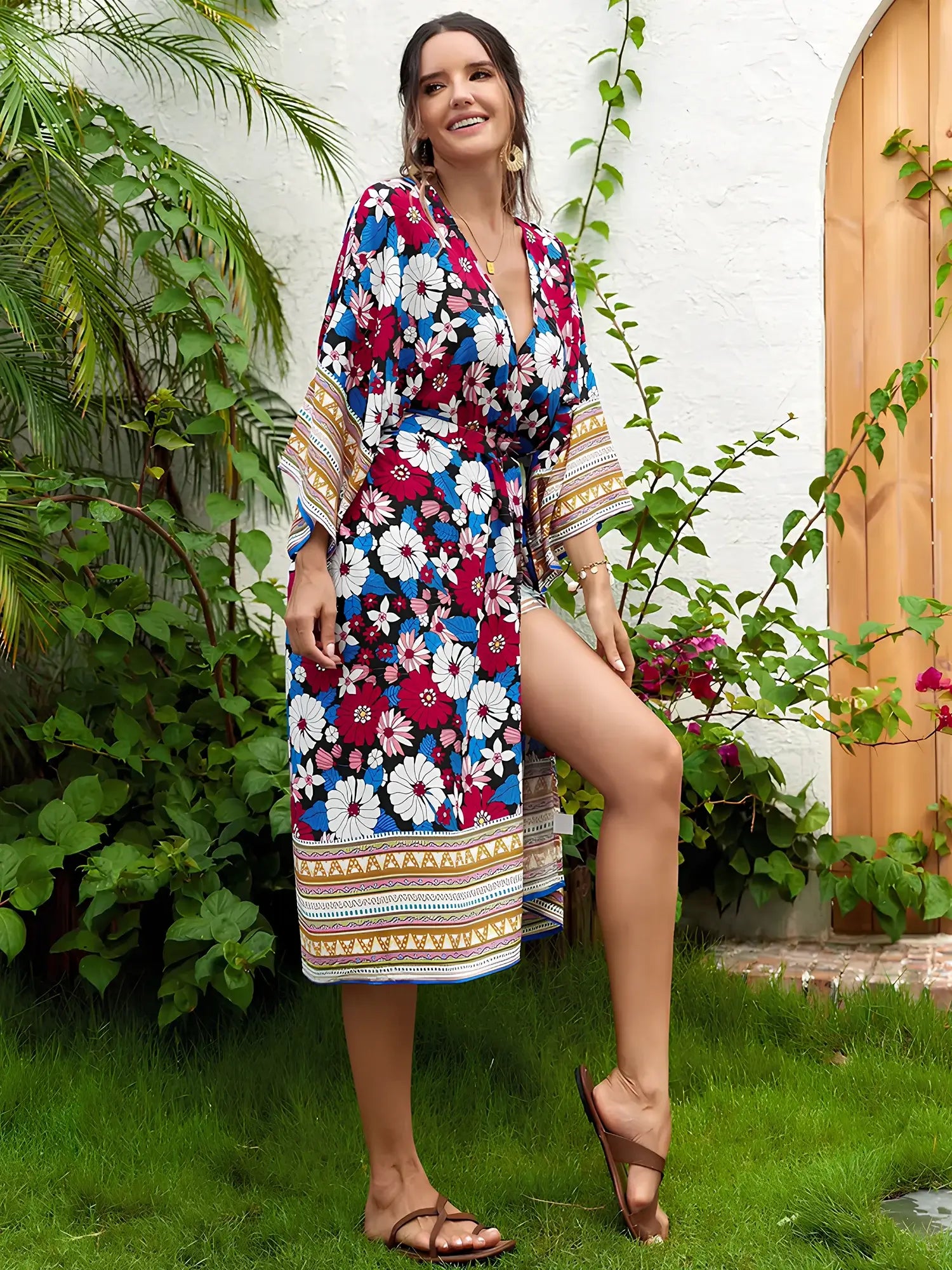 Kimono de plage fleuri