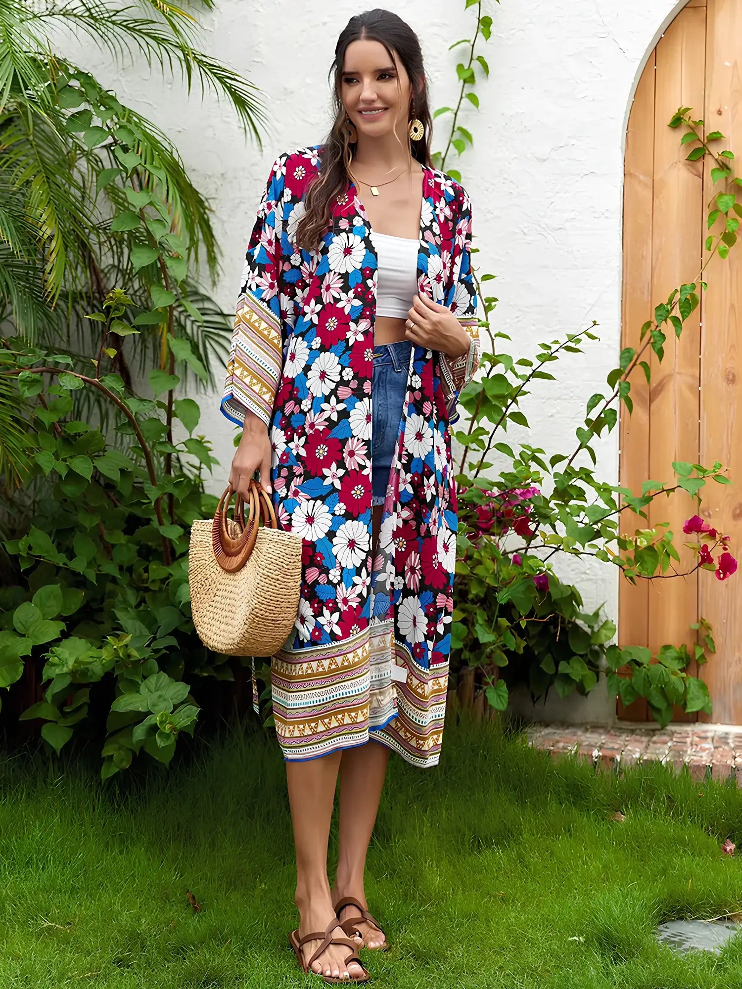 Kimono de plage fleuri