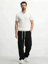 Pantalon japonais homme noir style cargo Edo avec cordon blanc et poches multiples