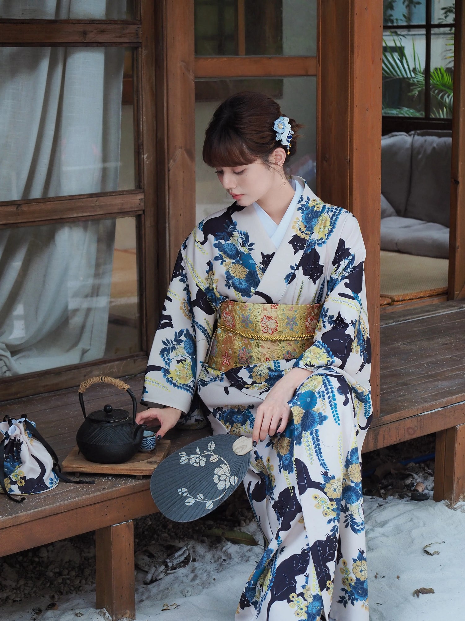 Kimono Japonais Neko Hanami