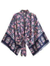 Kimono court de plage | cachemire Bleu marine