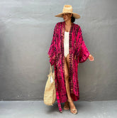 Kimono long de plage tie-dye Fuchsia