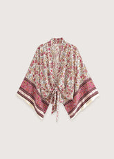 Kimono court de plage | bohème fleuri Beige