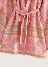 Kimono court de plage | floral vintage Rose