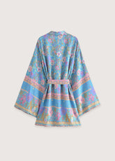 kimono court fleurs bleues et roses