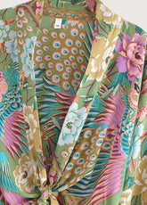 kimono fleuri motif paon