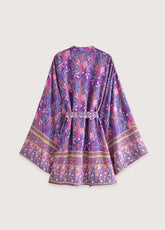 kimono court plage fuchsia à fleurs