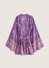 Kimono Court Plage Fuchsia À Fleurs