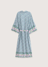 Kimono long de plage | petites fleurs Turquoise