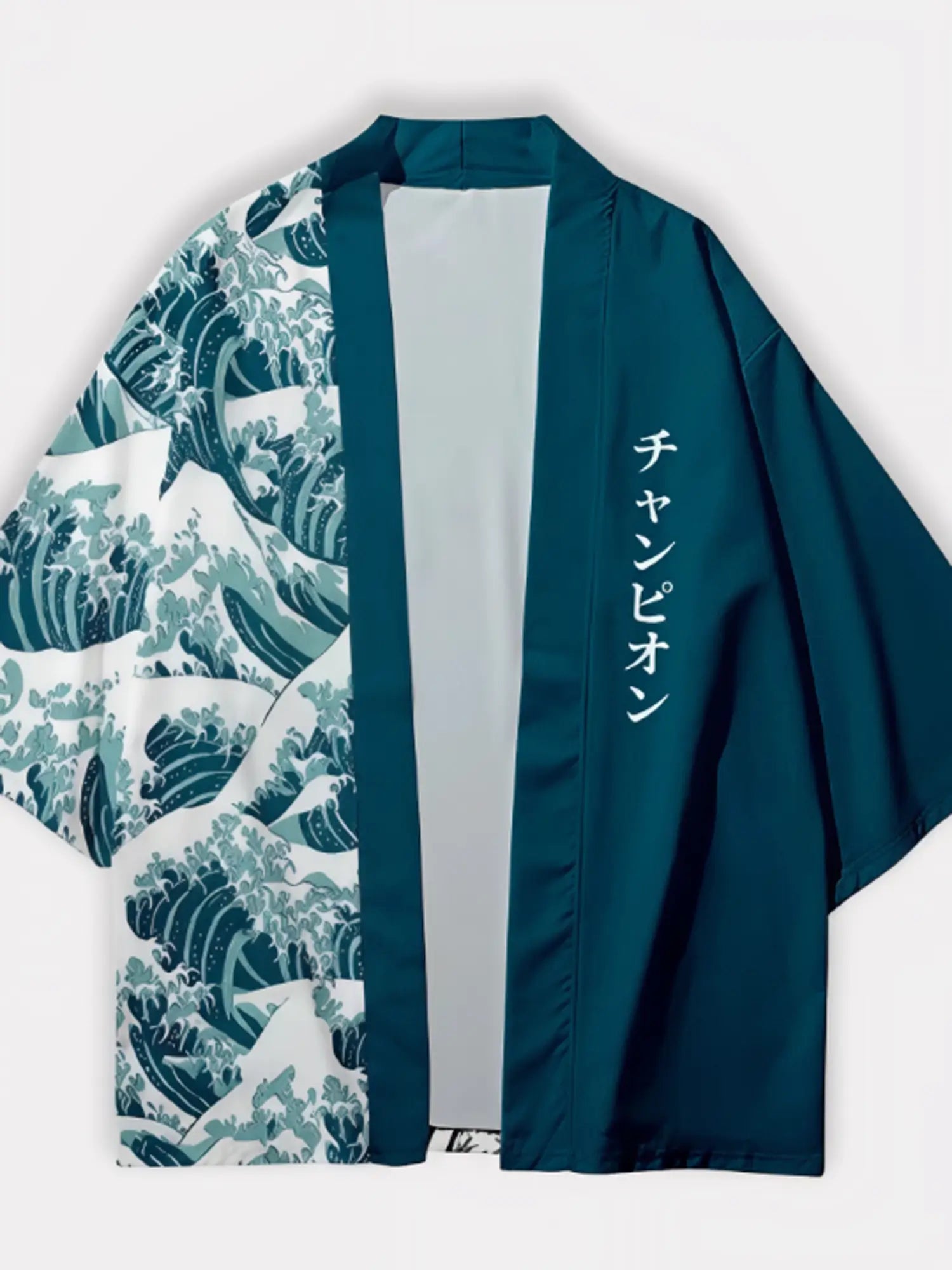 Veste Kimono Japonais Homme Vague Turquoise