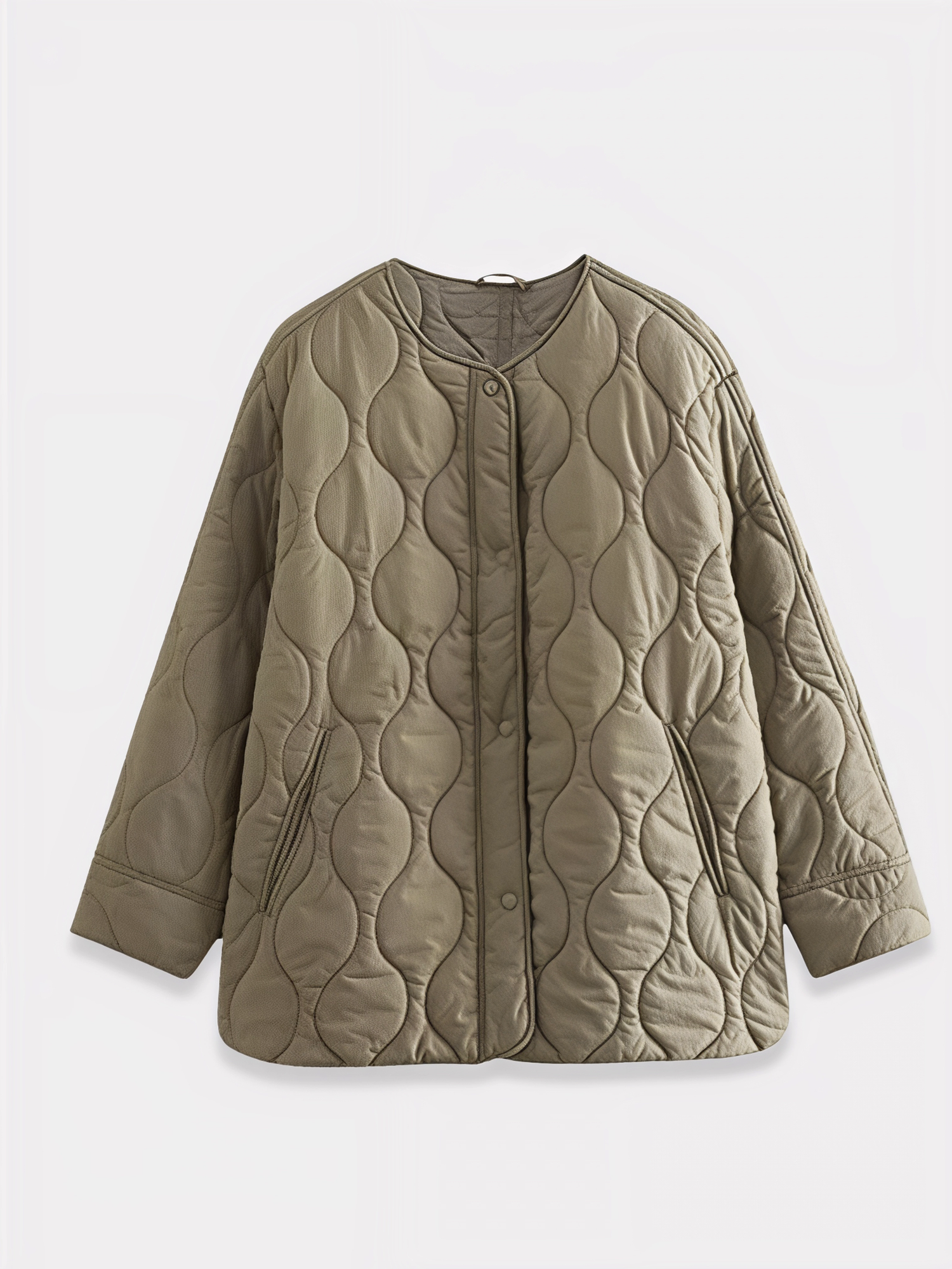 Veste kimono hivernale beige Sand Eclipse vue de face à plat avec matelassage ondulé