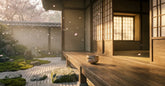 Ambiance sereine illustrant les philosophies de bien-etre japonais avec jardin zen et lumiere douce