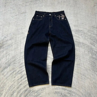 Pantalon Baggy Japonais Brodé Sakura
