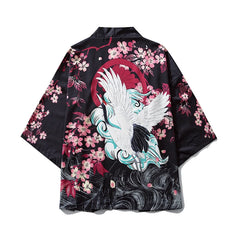 Haori | grue et cerisiers Noir
