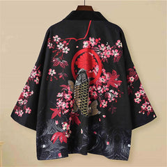 Haori | carpe et cerisiers Noir
