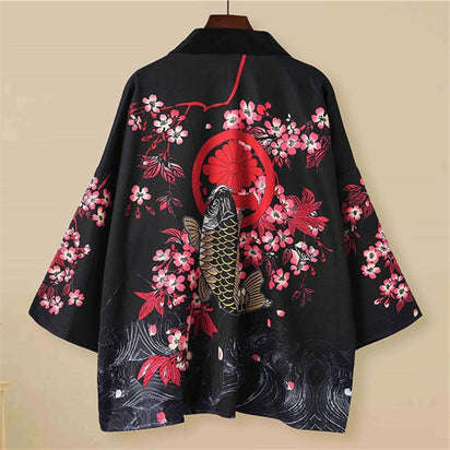 Haori | carpe et cerisiers Noir