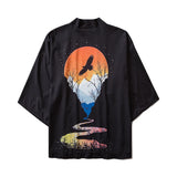 Haori | grue au soleil levant Noir