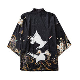 Haori | grues et fleurs de nuit Noir