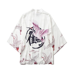 Haori | grues et calligraphie Blanc