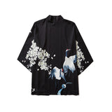 Haori | grue et cerisiers blancs Noir