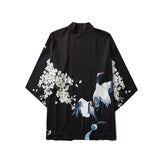 Haori | grue et cerisiers blancs Noir