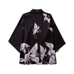 Haori | grues et pins Noir
