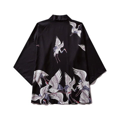 Haori | grues et pins Noir