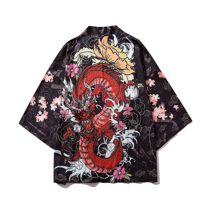 Haori | dragon et carpes Noir