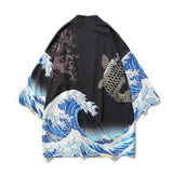 Haori | carpe et grande vague Noir