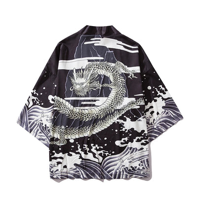 Haori | dragon et flots Noir