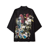 Haori | geisha aux chrysanthèmes Noir