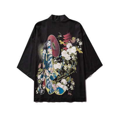Haori | geisha aux chrysanthèmes Noir