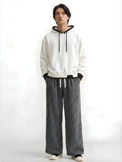 Pantalon japonais homme Akeno coupe ample plissée gris anthracite, taille élastique avec cordon, style japonais moderne