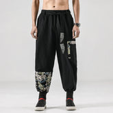 Vue de dos du pantalon japonais homme Hanami, motifs traditionnels inspirés de l'art textile nippon