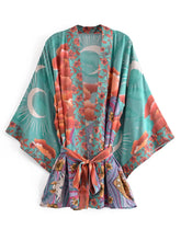 Kimono court de plage | lune et étoiles Vert