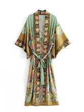 Kimono long de plage | jardin doré Vert olive