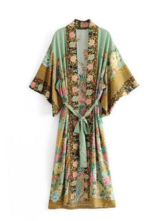 Kimono long de plage | jardin doré Vert olive