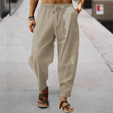 Pantalon droit japonais en coton et lin coloris sable