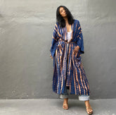 Kimono long de plage tie-dye Bleu nuit