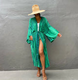 Kimono long de plage tie-dye Vert émeraude