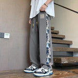 Pantalon japonais large à panneau imprimé coloris gris foncé