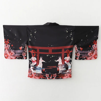 Haori | renards du torii Noir, dos