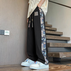 Pantalon japonais large à panneau imprimé coloris noir