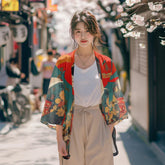 veste style kimono avec imprimés de geisha