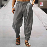 Pantalon droit japonais en coton et lin coloris gris