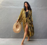 Kimono long de plage tie-dye Olive doré