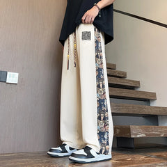 Pantalon japonais large à panneau imprimé coloris beige